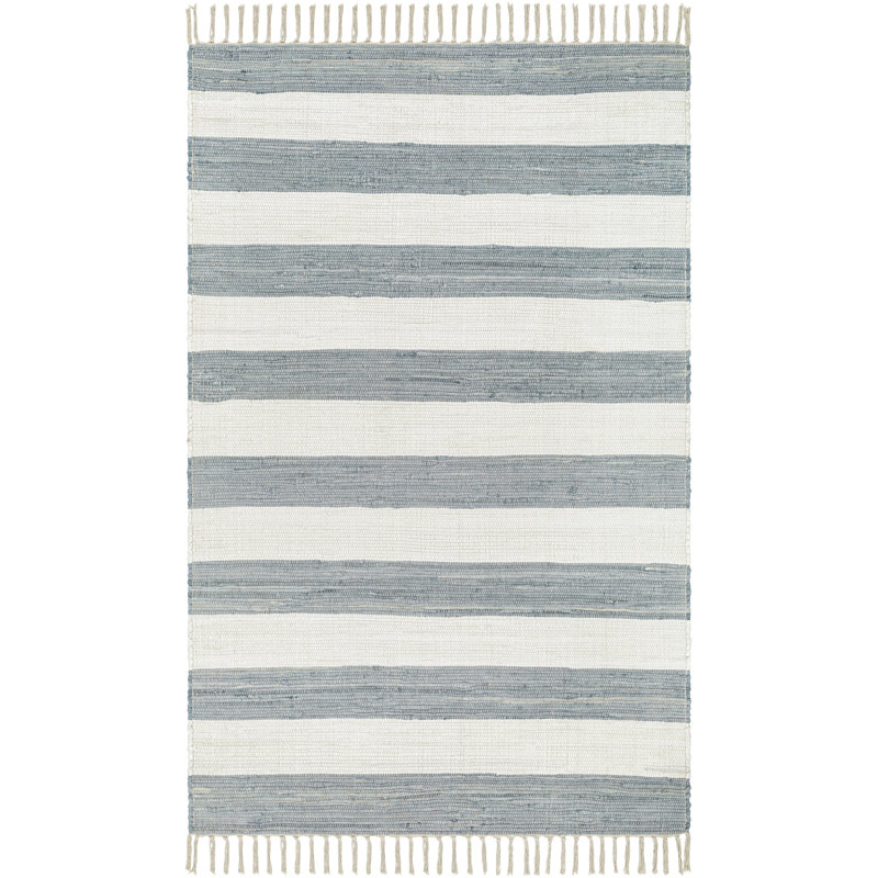 Tapis rayé gris / blanc en coton tissé à plat à la main Annah, Rectangle 5 pi x 7 pi 6 po