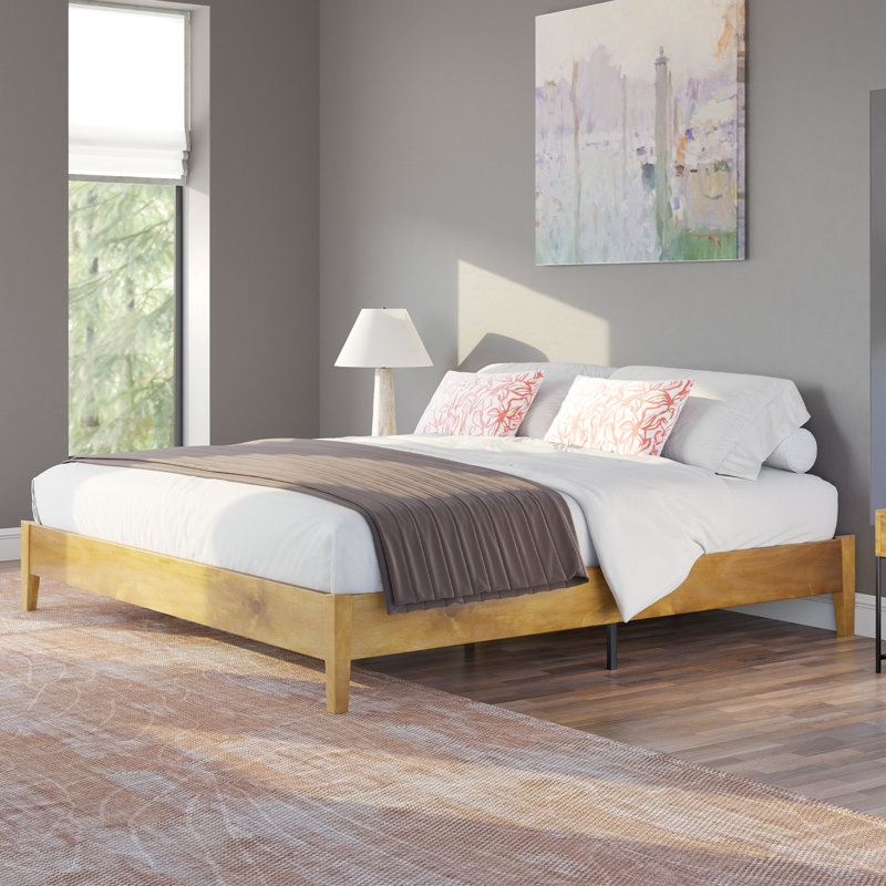 Rael Solid Wood Bed Frame with No Headboard, Natural, King