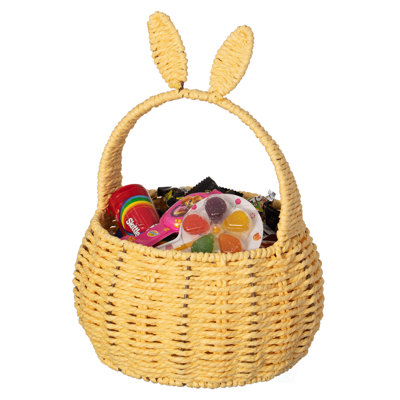 Panier d'oreille de lapin de Pâques tissé à la main avec poignée - Panier en osier de corde de papier polyvalent pour la chasse aux œufs de Pâques, les pique-niques, les arrangements floraux, le rangement des aliments, la fête et la décoration int