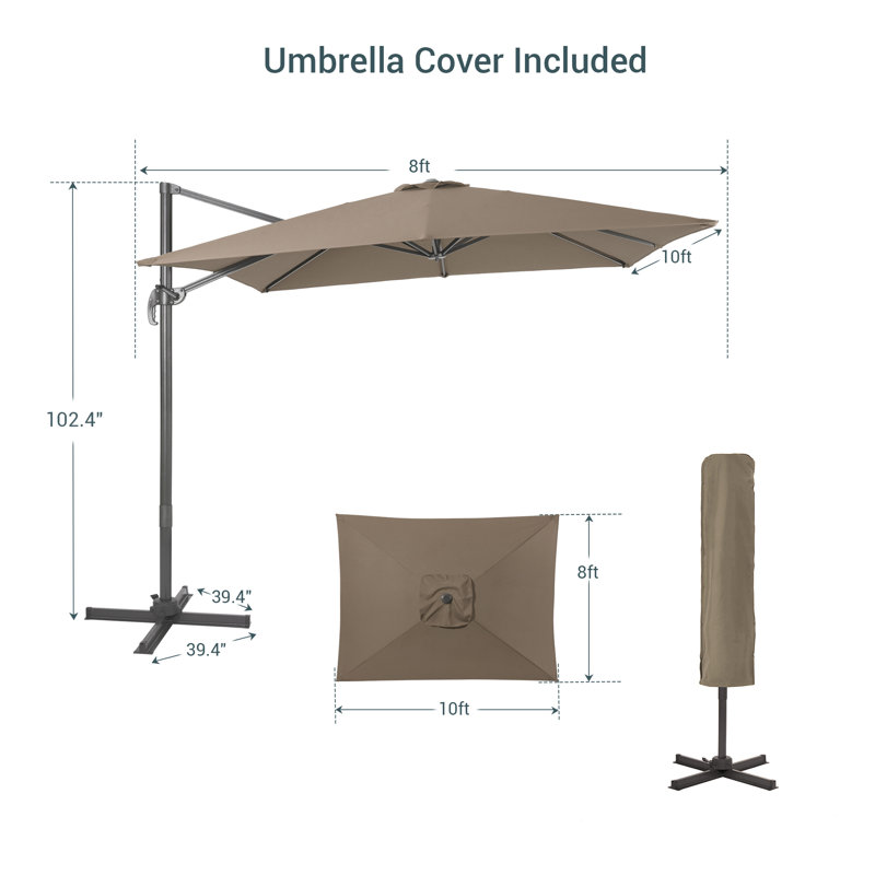 Parasol en porte-à-faux rectangulaire 120 po x 96 po Rozelin, Taupe
