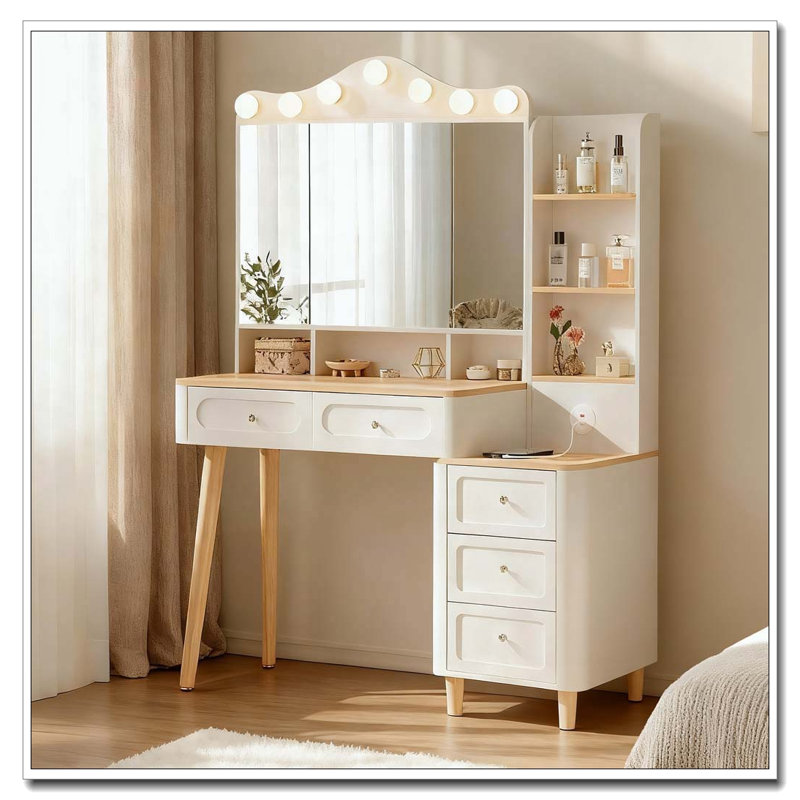 Bureau de coiffeuse avec miroir et lumières