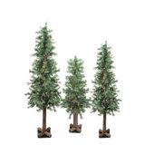 Set of 3 Pre-Lit Woodland Alpine Artificial Christmas Trees 3' 4' and 5' - Multi-Color Lights