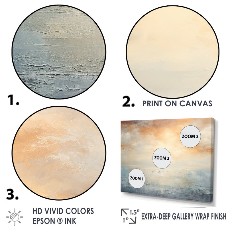 «Beige et Golden Beach Sunset Horizon II», reproduction d'art sur toile plage et océan, Cadre flottant blanc, 24" H x 32" W