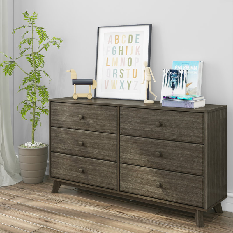 Commode 6 tiroirs en bois massif, Argile