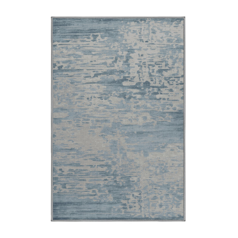 Machine Washable Abstract Gray Area Rug, Rectangle 5' x 8'