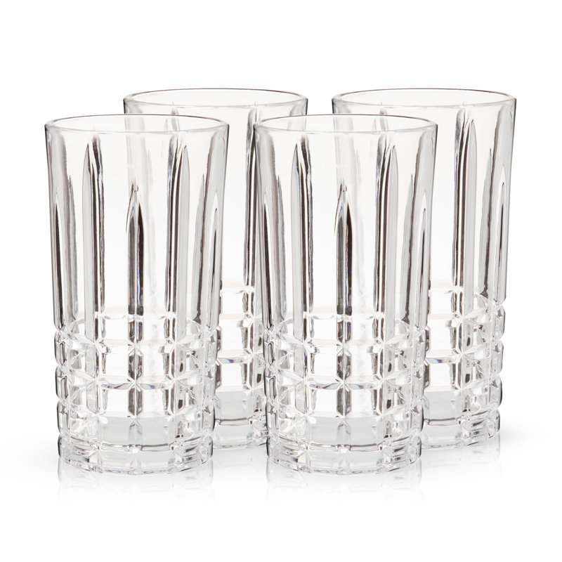 Viski Highland Square Cut Crystal Highball Glasses Set of 4
