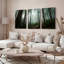 Ensemble de 3 tableaux sur toile représentant un paysage naturel de forêt brumeuse-136598312