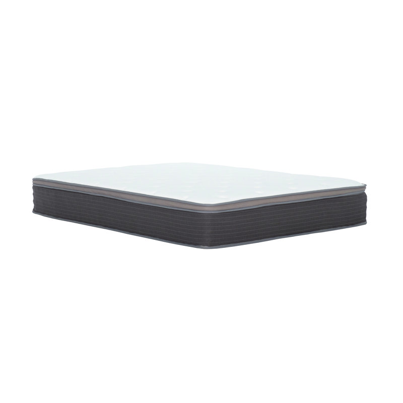 12 In. Cal King Size Pocket Spring Hybrid Mattress Bed In A Box, Plush Euro Top Gel Memory Foam Mattress, White/Gray