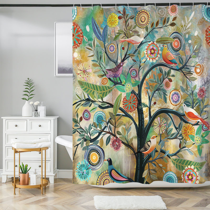 Hifsa Fabric Shower Curtain with Hooks Included, Apricot