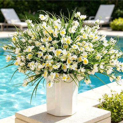 16 Bundles Artificial Flowers for Outdoor Indoor  Fake Daffodil Flowers Plant UV Resistant Realistic Faux Plants for Home Outside Garden Porch Window Box Balcony Yard Porch Fall Decor,Set of 16