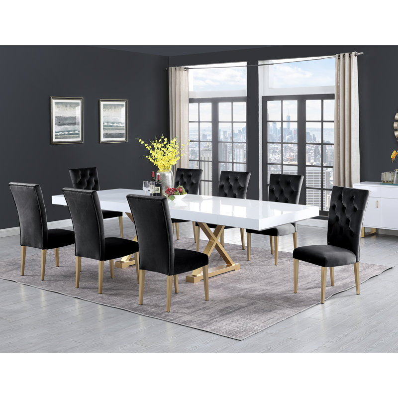 Chaise parsons en velours capitonné Devender, Noir, noir, noir, noir