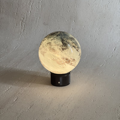 Smoky Grey Hand-blown Art Glass Globe Table Lamp Cordless Rechargeable Decorative Bedside Lamp With Dimmable Led