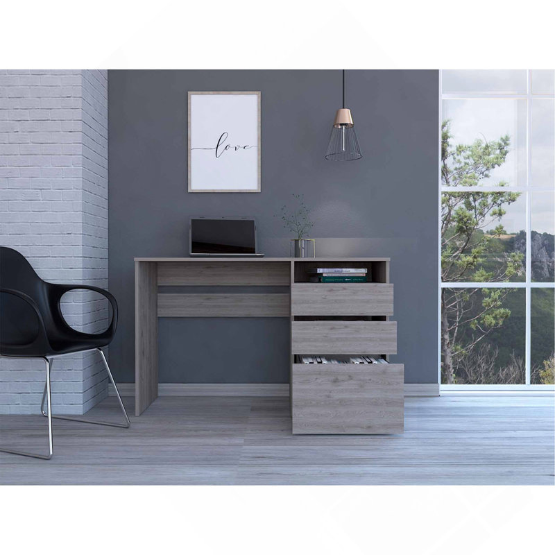 Bureau d'ordinateur à 3 tiroirs Waterbury gris clair, Gris, H 29,5 po x l 47,4 po x P 17,1 po