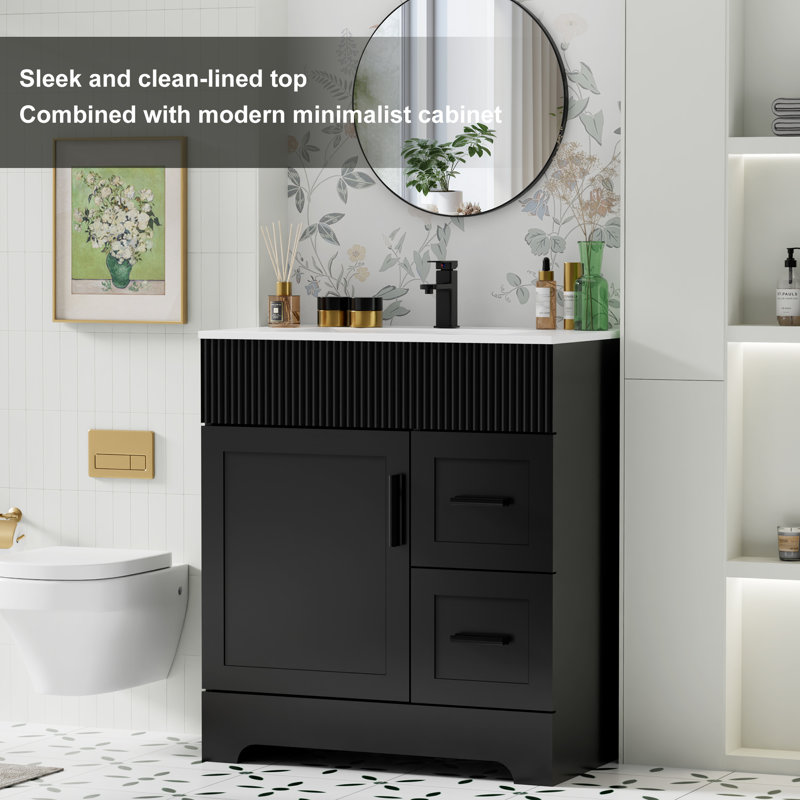 Breonica Wood 30" W Single Vanity Set, Black