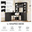 Bureau d'ordinateur en L avec rangement et prise de courant - 2 armoires, 2 tiroirs, 12 tablettes ouvertes | Convient au bureau / salon / bureau-1355044255