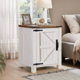 Clairese 24'' Tall  Farmhouse End Table With Charging Station, Wood Nightstand With Adjustable Shelf, Built-In Outlets
