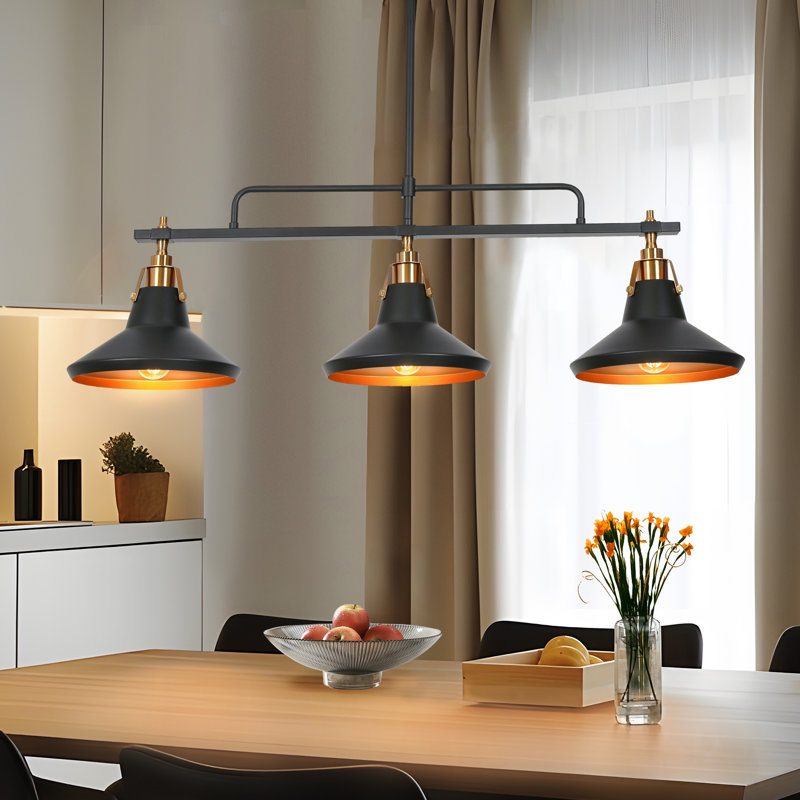Luminaire suspendu pour îlot de cuisine 3 lumières noir / or Germanton