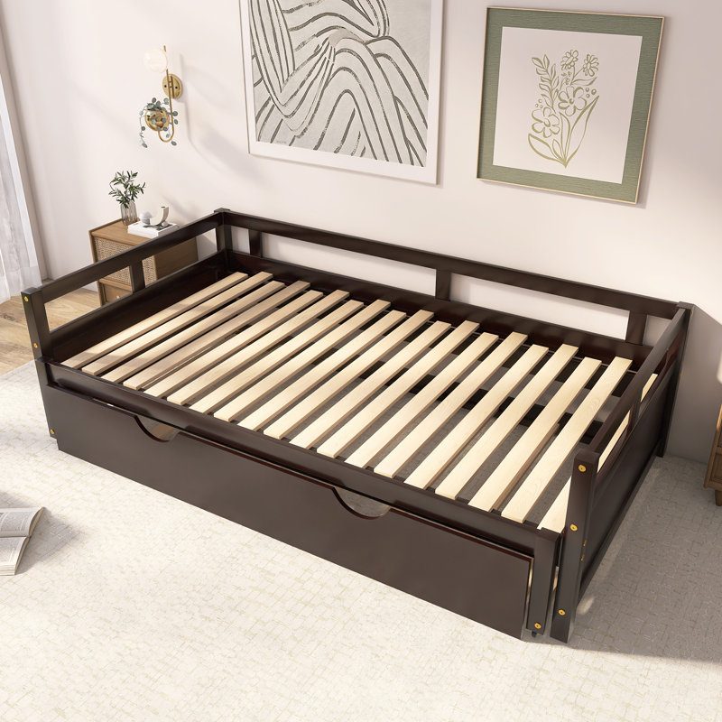 Wooden Extending Daybed With Trundle, Espresso