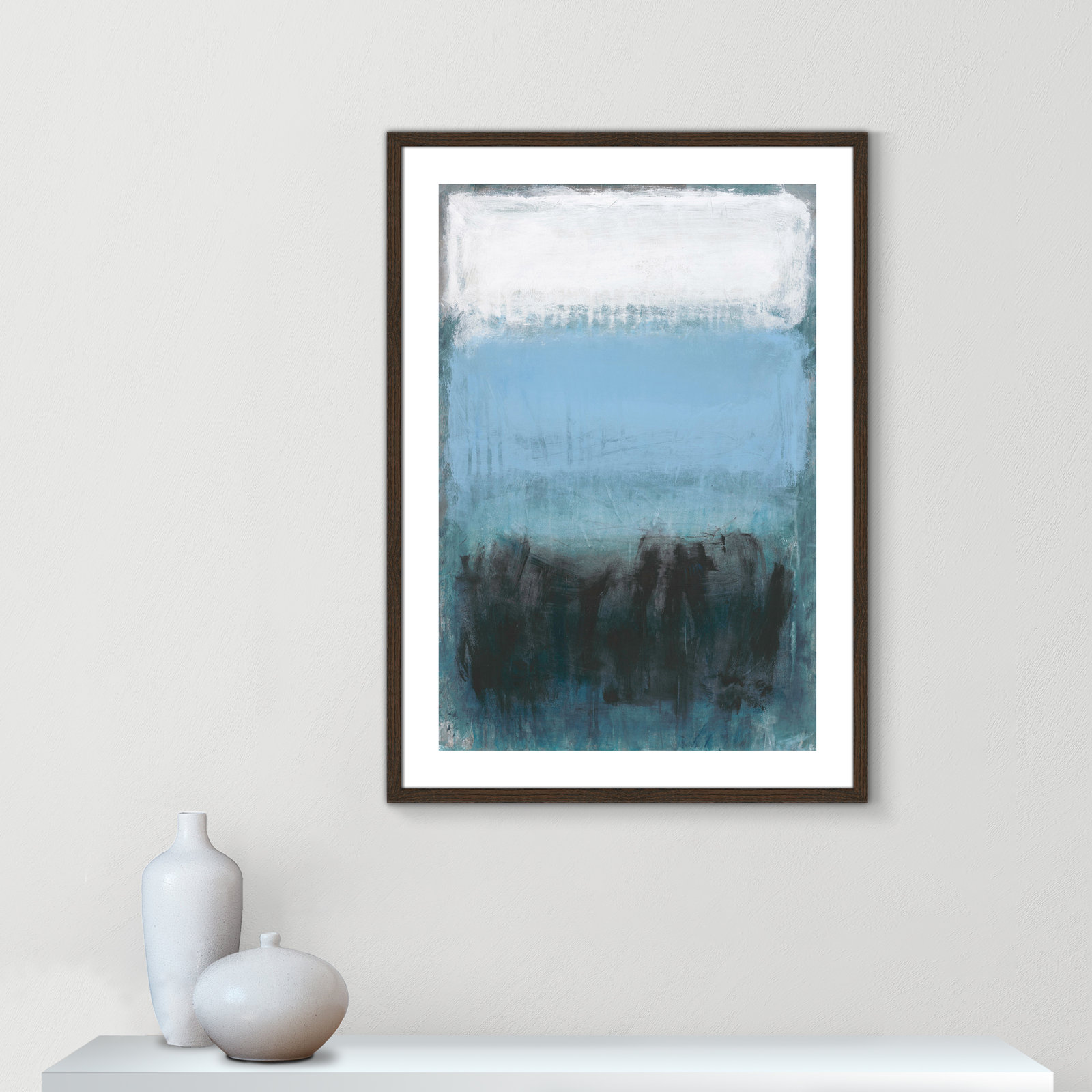 Arboles "Coastal Nightfall" Painting by Filippo Ioco, 35.5" H x 25.5" W x 0.75" D, Walnut Wood Grain Framed Paper, White