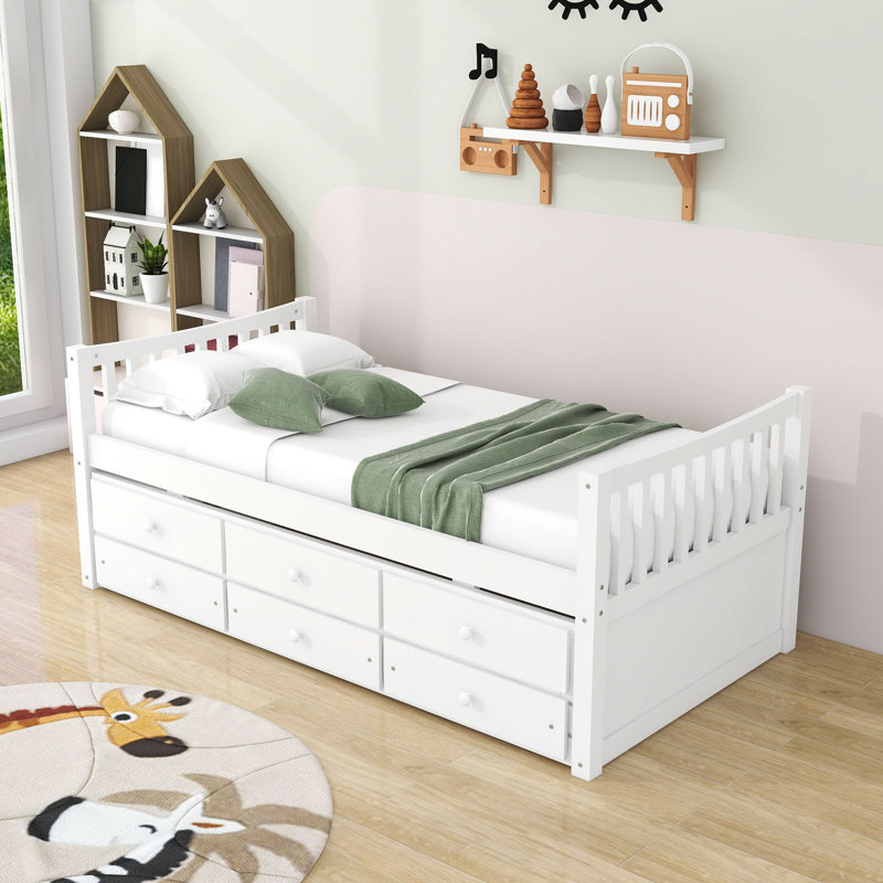 Badi Kids Twin with Trundle with Drawers, White