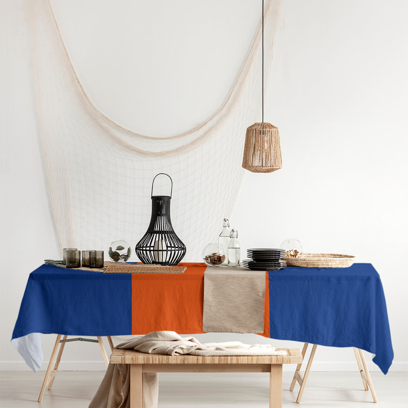 Chemin de table New York, 72 po x 16 po, Bleu royal / orange / bleu royal, Mélange de coton