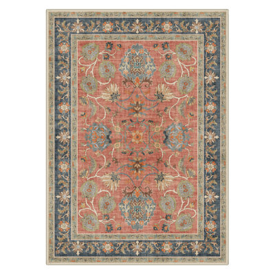 Roehit Persian Heritage Medallion Machine Washable Oriental Performance Area Rug - Ancient Safavid Inspired Faux Wool - High-Rebound Foam & Non-Slip Backing
