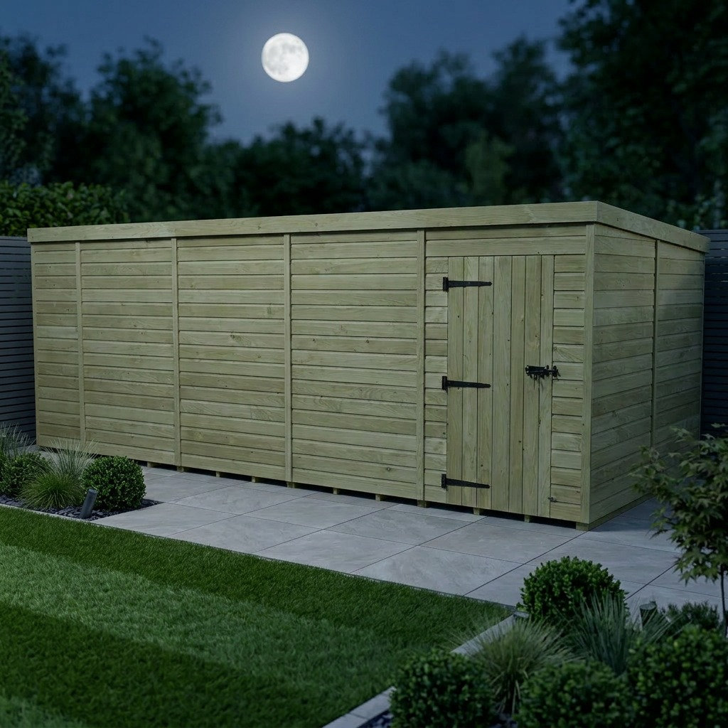 Total Sheds 19ft x 8ft Pent Garden Shed - Single Door - No Windows - Pressure Treated Timber - UK Manufactured