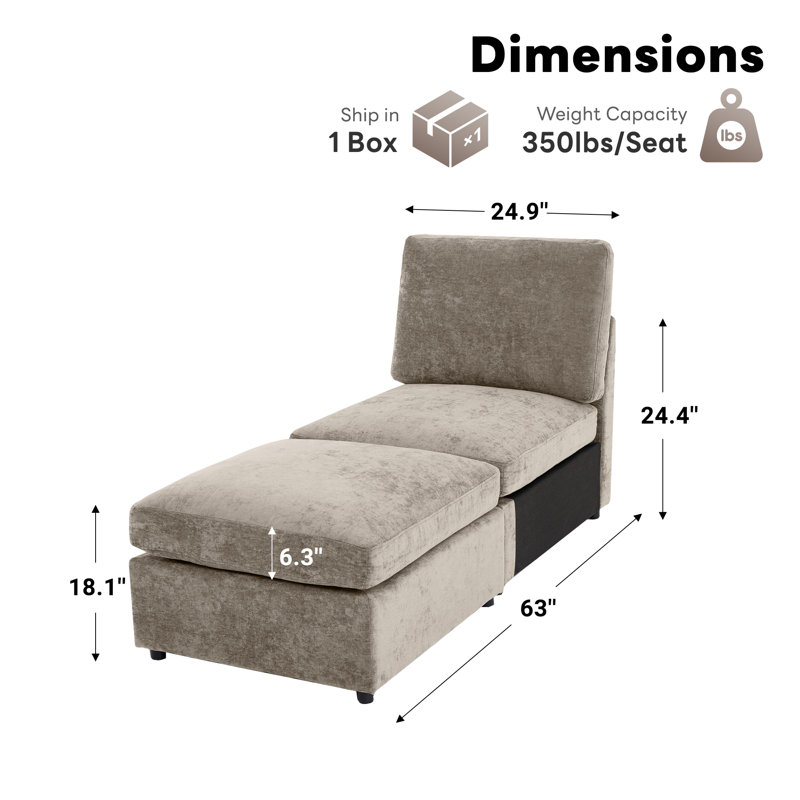 Canapé modulaire rembourré sans accoudoirs avec repose-pieds, Mélange de polyester brun