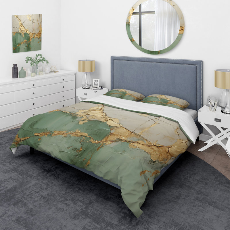 Ensemble de housse de couette Green Gold, Housse de couette simple et deux taies décorative