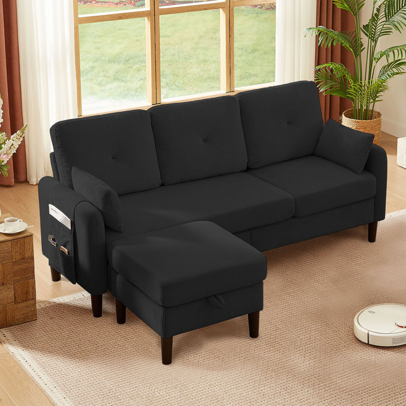 Elmaleh 3 - Piece Upholstered Sectional, Black Polyester Blend