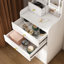 Coiffeuse à miroir 3 en 1 avec tabouret de rangement et bibliothèque ouverte pour l'organisation de la chambre à coucher