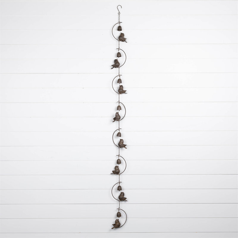 Bronze Bird and Bell Iron Rain Chain 70"L