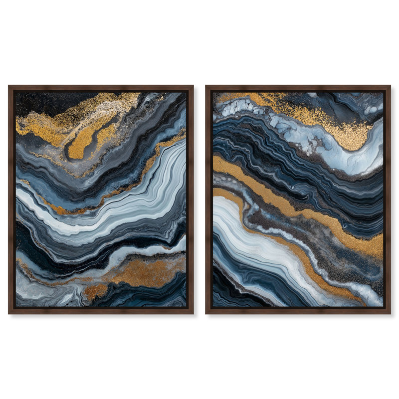 «Acrylique Flow Duo», ensemble d'art mural sur toile encadré par Art Remedy, cadre en noyer, 20 x 24, H 25 po x l 21 po