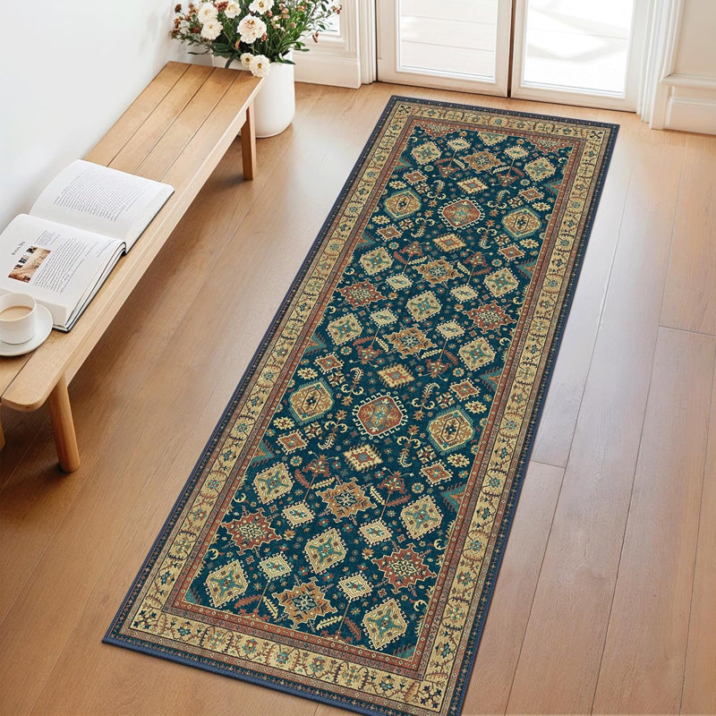 Tapis de couloir pour couloirs lavable à la machine, antidérapant, rétro et léger Boho