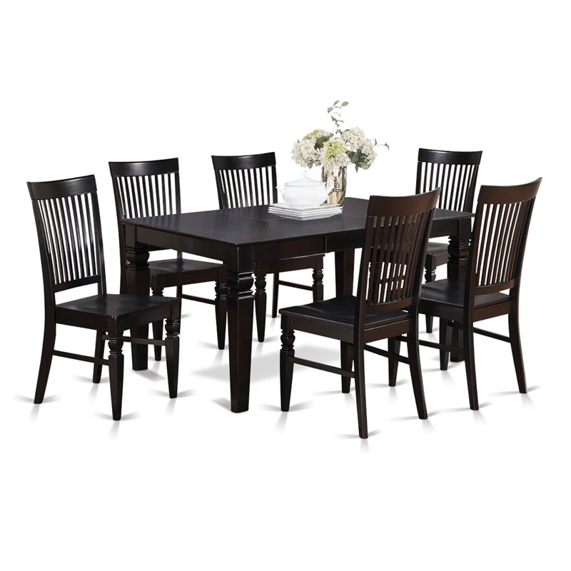 7 Piece Dining Room Table Set Consist of a Rectangle Kitchen Table with Butterfly Leaf and 6 Dining Chairs, 42x60 Inch, Black