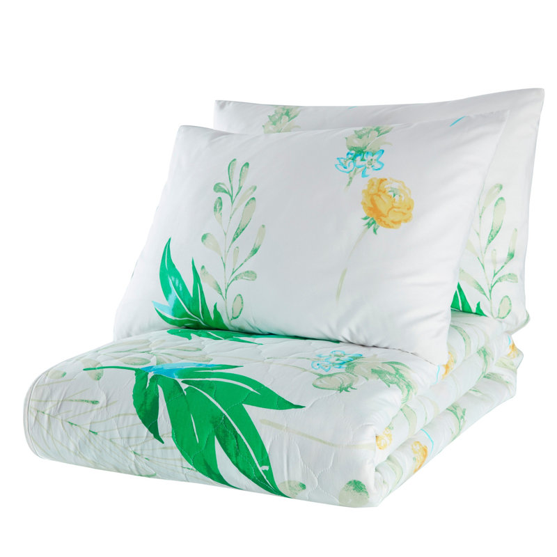 Ensemble de couvre-lit / couvre-lit 100% coton blanc / vert 3 pièces, Couvre-lit / couvre-lit 94 po x 89 po + 2 taies d'
