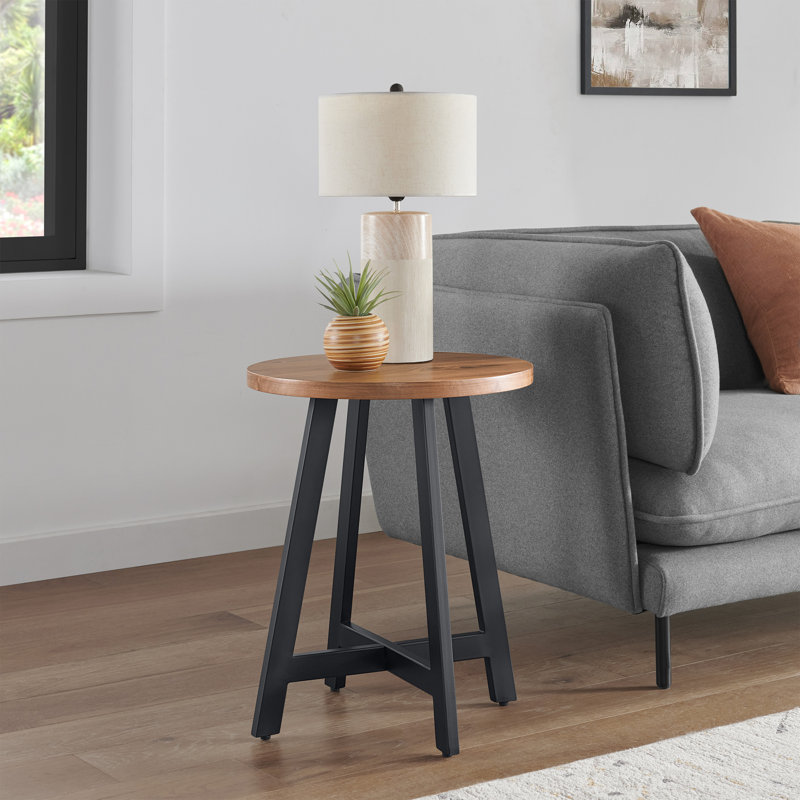 End Table - Industrial Side Table with MDF Top and Metal Frame - Round Table for Living Room, Bedroom, Hallway, or Dorm Room
