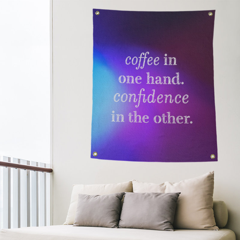 Tapisserie de polyester à citation de café et de confiance en polyester, H 36 po x l 26 po, Bleu / Mauve