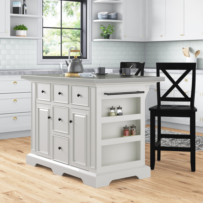 Ensemble d'îlot de cuisine 50 "Diamondback, Acier inoxydable, Blanc / noir