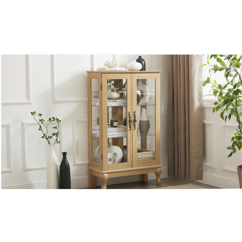 Vitrine avec portes en verre trempé, vitrine éclairée avec panneau arrière en miroir et tablettes réglables pour la maison ou le bureau (ampoule incluse)