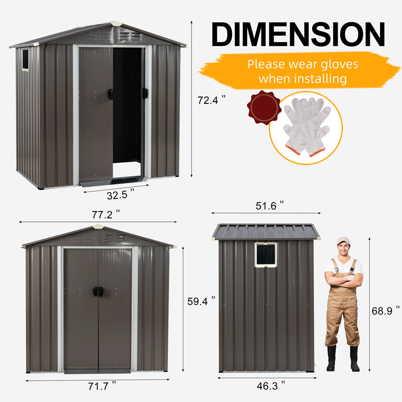  Outdoor Steel Storage Shed with Window, 71.3" H x 71.7" W x 46.5" D