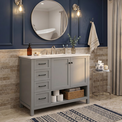 36" Freestanding Single Bathroom Vanity With Right-Side Ceramic Sink And 2 Drawers