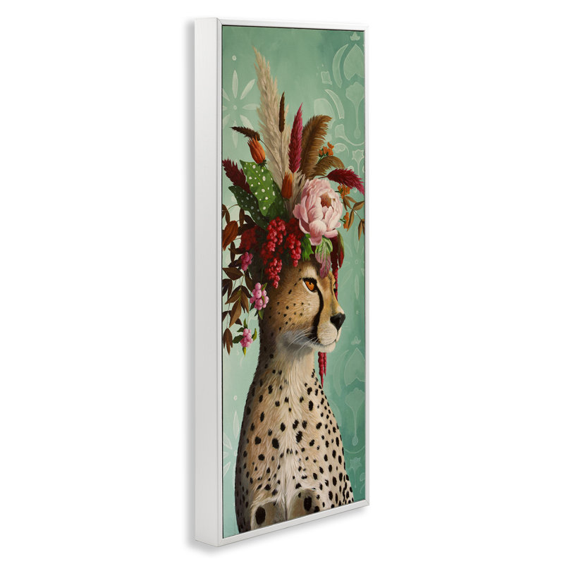 Élégant léopard avec arrangement floral, estampe numérique, design par Heather Gauthier, H 24 po x l 10 po