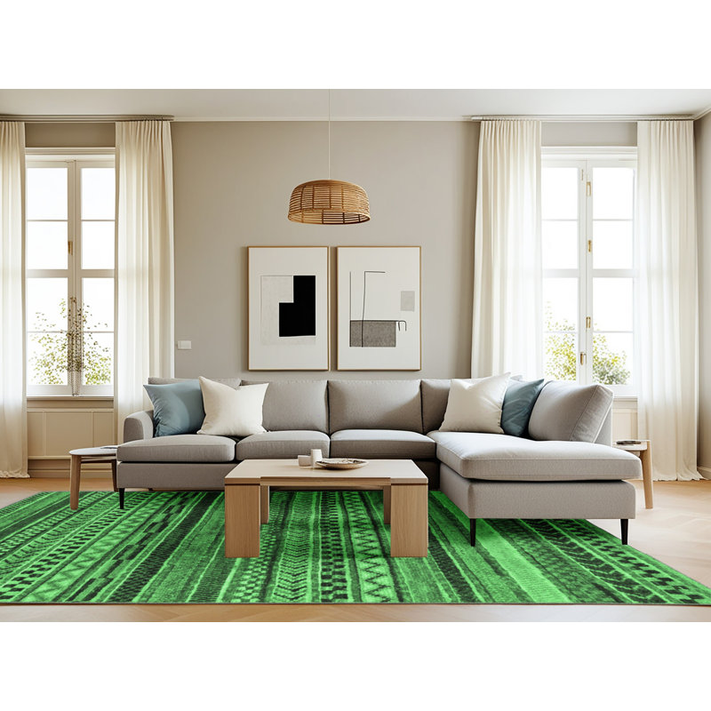 Tapis lavables à la machine à motif abstrait vert émeraude 2266, Rectangle 8 pi x 12 pi