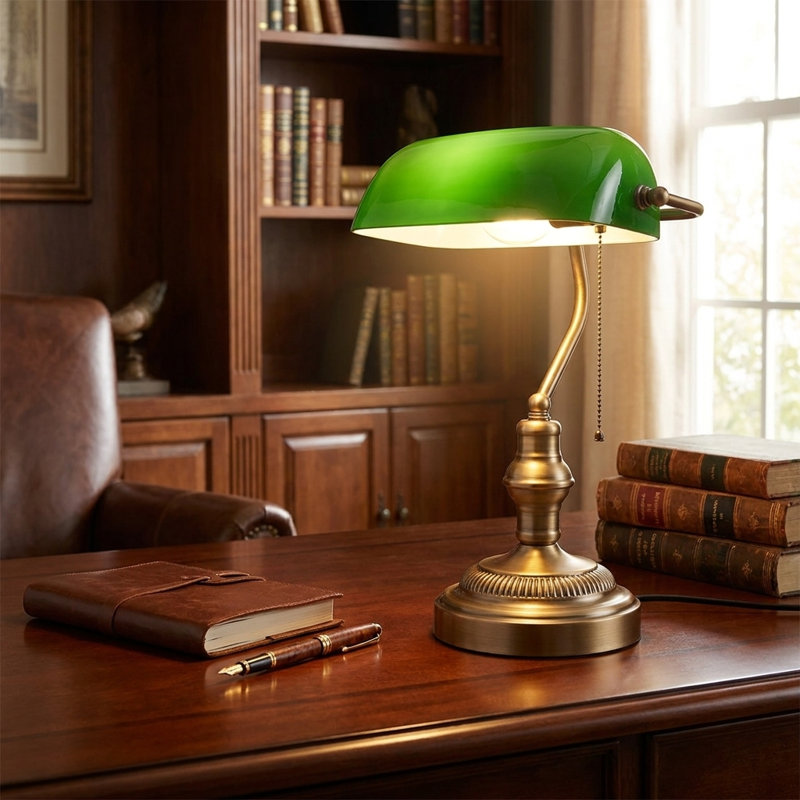 Lampe de table Kandace, Vert, Antique Brass