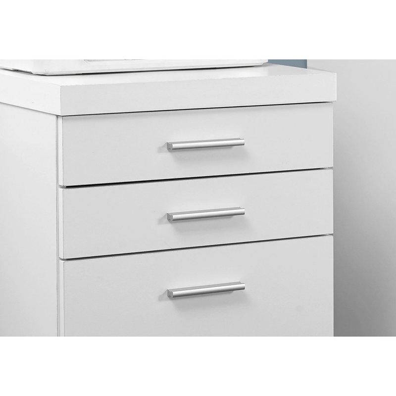 Classeur stratifié blanc, tiroirs de rangement pour le travail de bureau et support à imprimante sur châssis, stratifié
