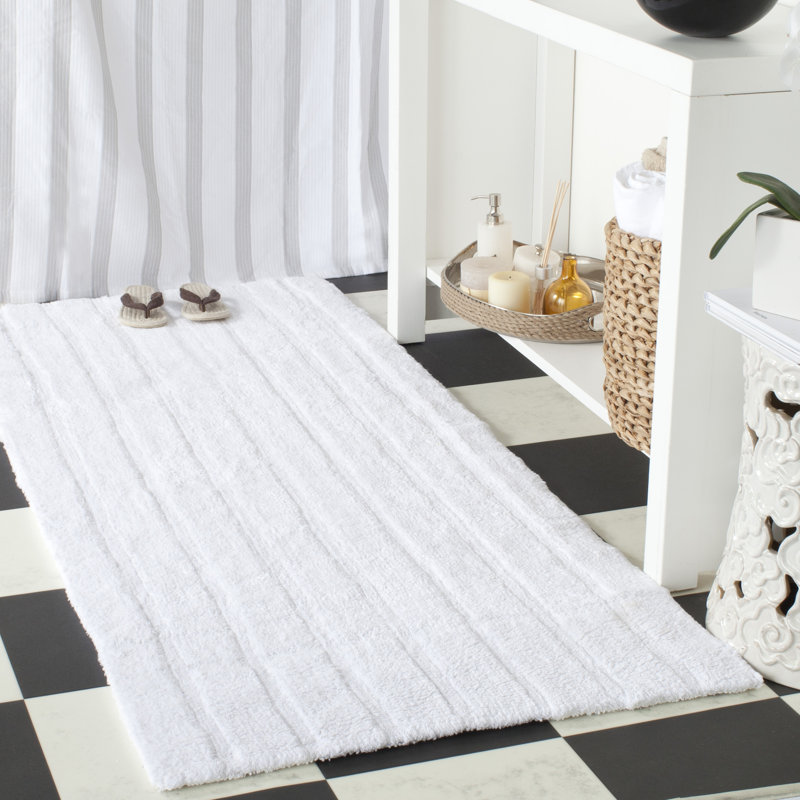 Tapis en coton touffeté à la main Tauber Bath, 2 pi 3 po x 3 pi 9 po, Blanc