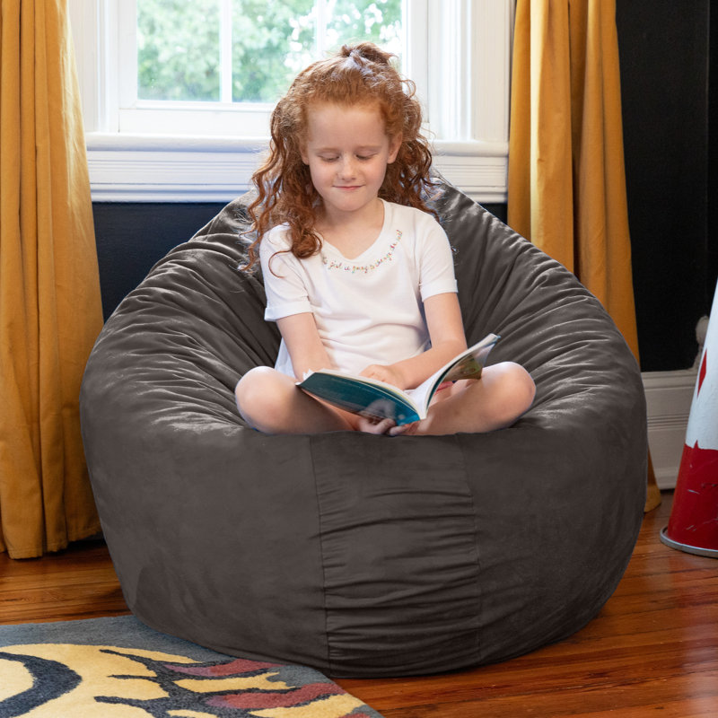 4 pi Fauteuil à billes et coussin anti-chute Cocoon Kids - Microsuède, Microsuède gris anthracite