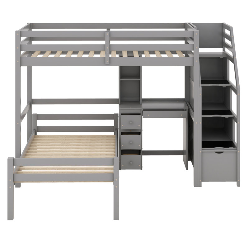 Jaunita Kids Twin Bunk Bed with Drawers, Gray