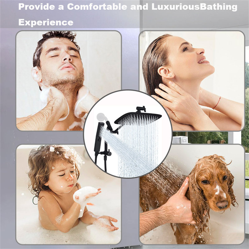 12-Inch All-Metal Rain Shower Head With Handheld Spray Combo, Matte Black